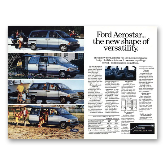 1986 Ford Aerostar New Shape of Versatility Vintage Magazine Print Ad