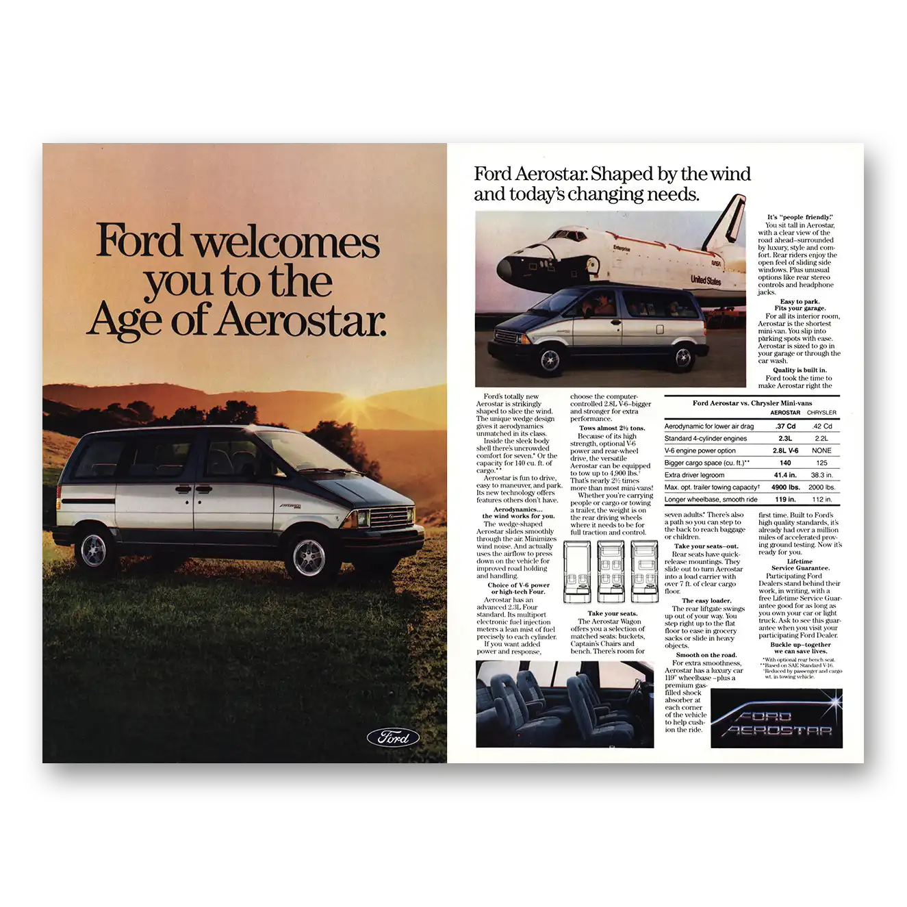 1986 Ford Aerostar Age of Aerostar Shaped by the Wind Vintage Magazine Print Ad