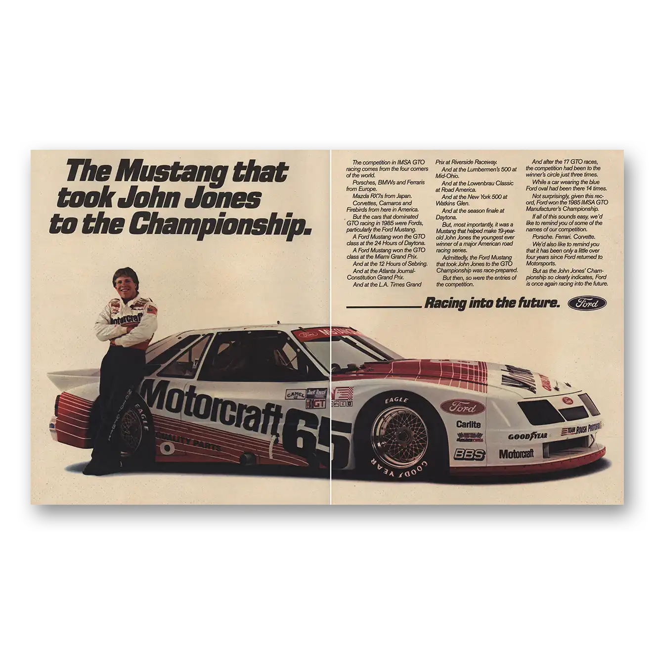 1986 Ford Mustang Took John Jones to Championship Vintage Magazine Print Ad