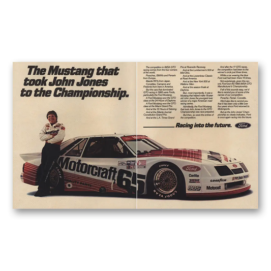 1986 Ford Mustang Took John Jones to Championship Vintage Magazine Print Ad