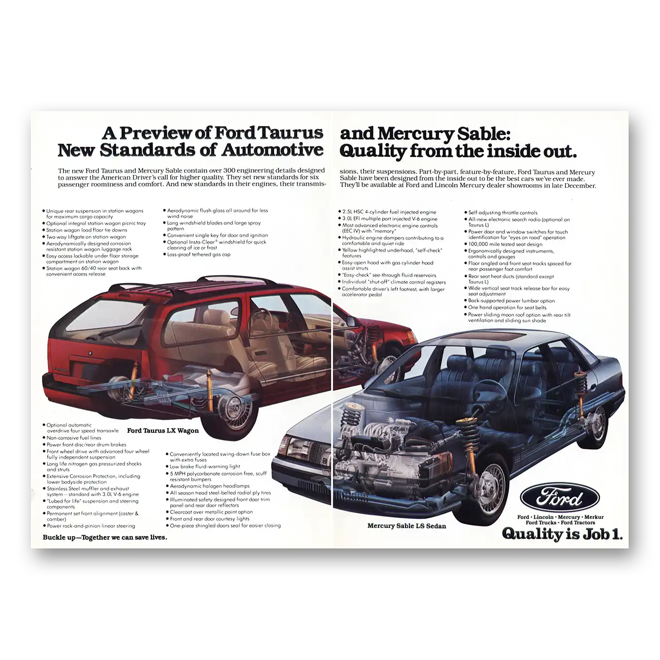 1986 Ford Taurus Preview New Standards Vintage Magazine Print Ad