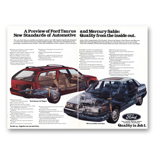 1986 Ford Taurus Preview New Standards Vintage Magazine Print Ad