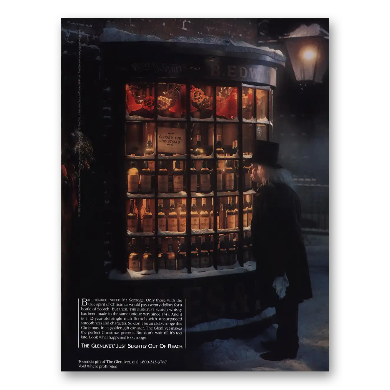 1986 Glenlivet Bah Humbug Indeed Mr Scrooge Vintage Magazine Print Ad