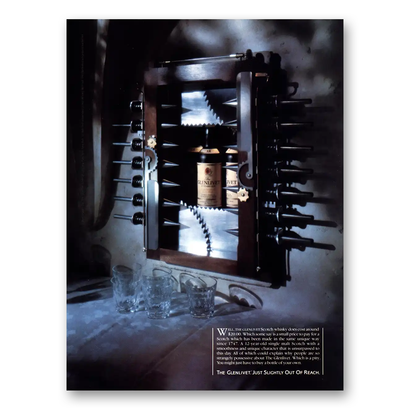 1986 Glenlivet Slightly Out of Reach Vintage Magazine Print Ad