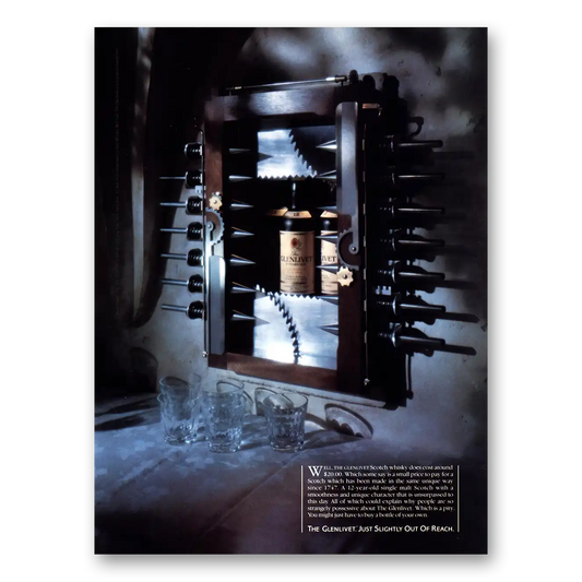 1986 Glenlivet Slightly Out of Reach Vintage Magazine Print Ad