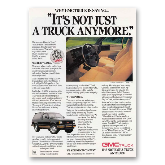 1986 GMC Trucks Truck Not Just a Truck Anymore Vintage Magazine Print Ad