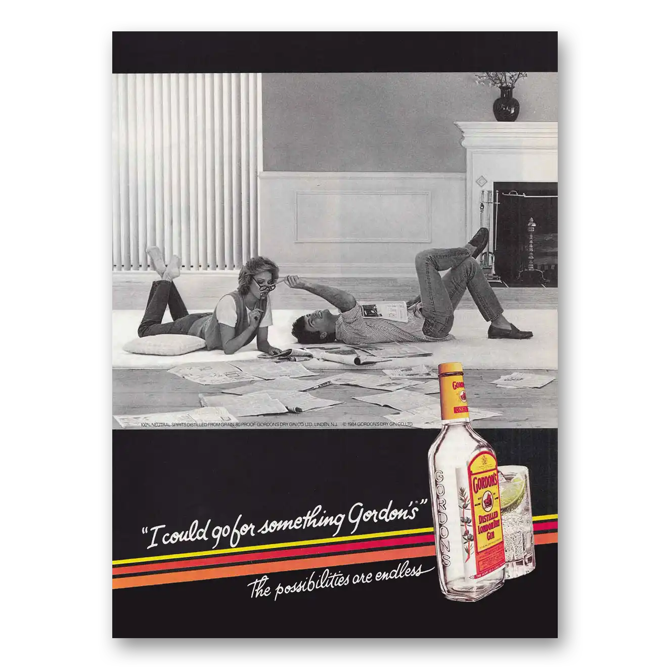 1986 Gordons Gin I Could Go For Something Vintage Magazine Print Ad