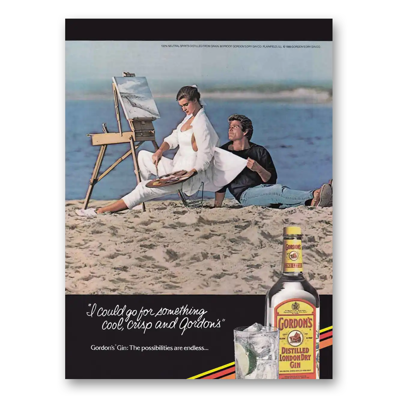 1986 Gordons Gin Painting Beach Vintage Magazine Print Ad