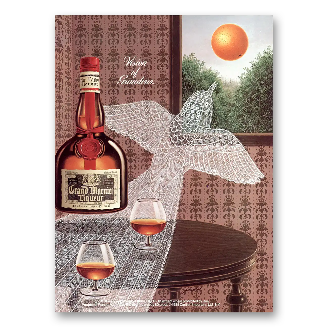 1986 Grand Marnier Liqueur Bird Vintage Magazine Print Ad