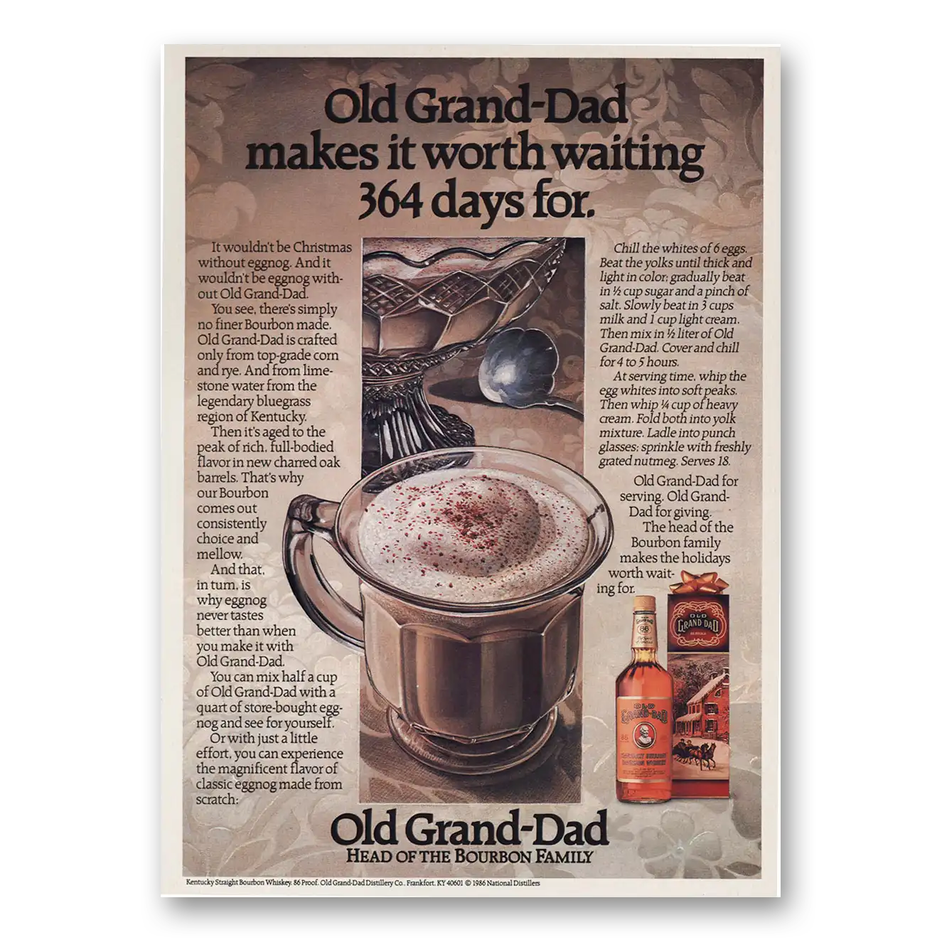 1986 Old Grand-Dad Bourbon Whiskey Makes It Worth Waiting 364 Days For Vintage Magazine Print Ad