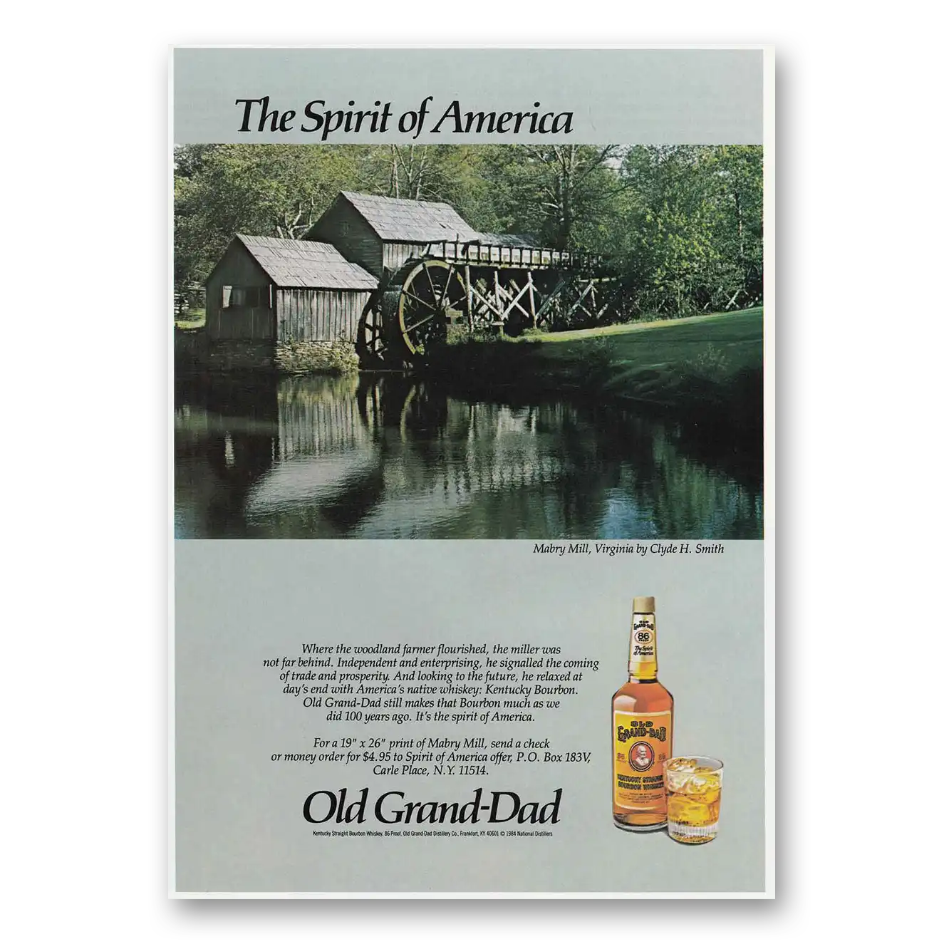 1986 Old Grand-Dad Bourbon Whiskey Mabry Mill Virginia Vintage Magazine Print Ad