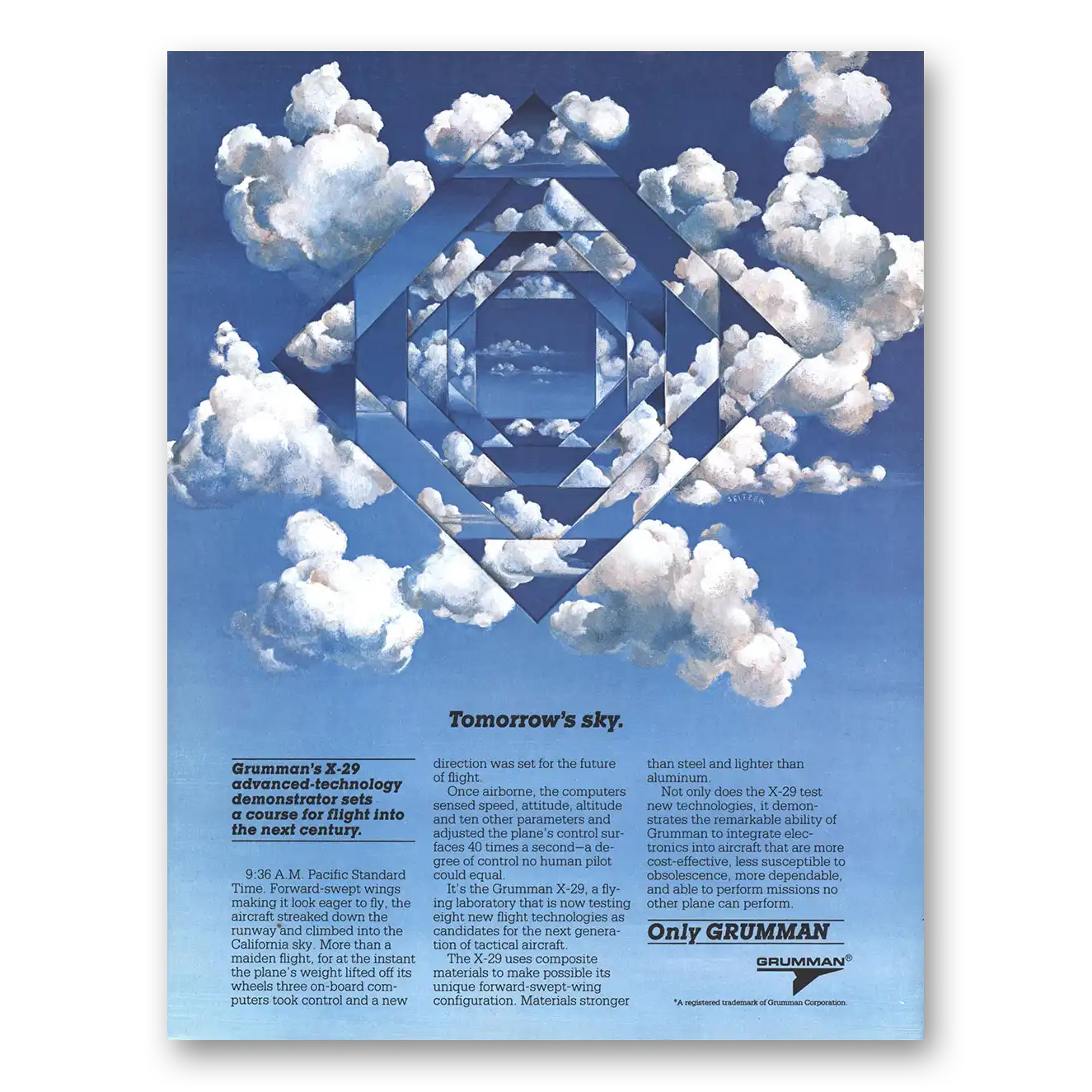 1986 Grumman Tomorrow's Sky X29 Vintage Magazine Print Ad