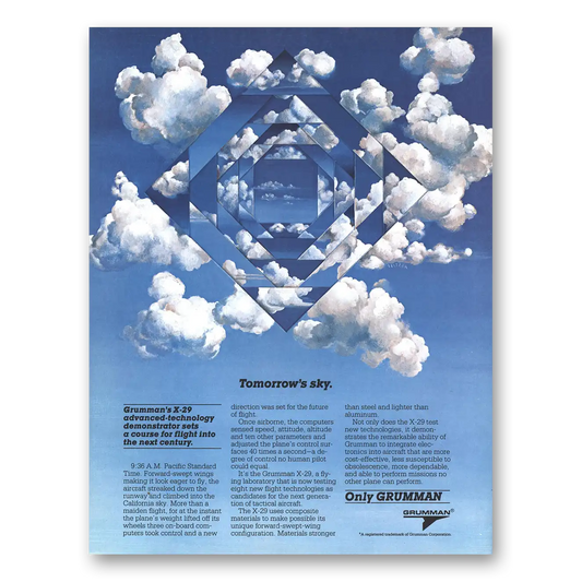 1986 Grumman Tomorrow's Sky X29 Vintage Magazine Print Ad