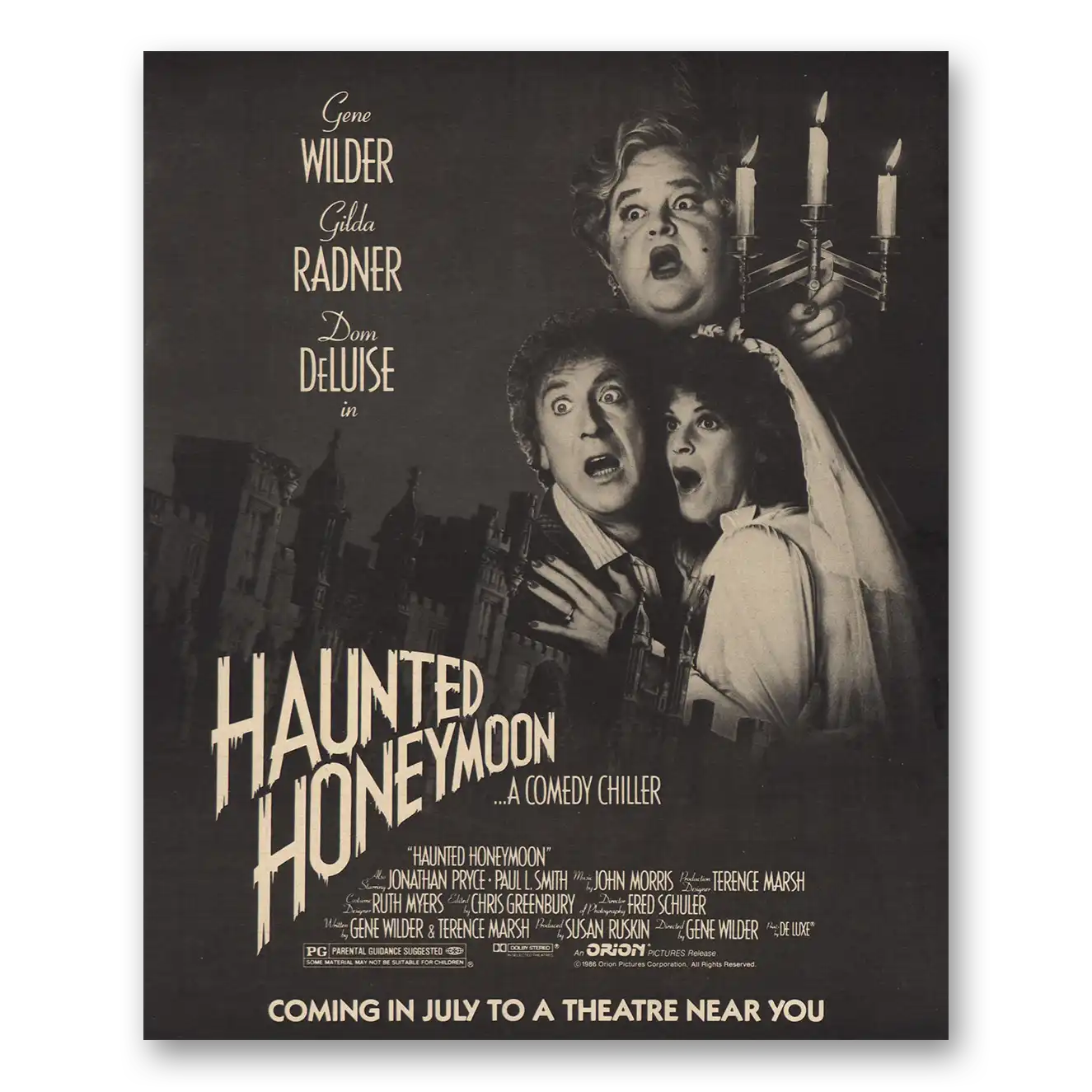 1986 Haunted Honeymoon Movie Promo Gene Wilder and Gilda Radner Vintage Magazine Print Ad