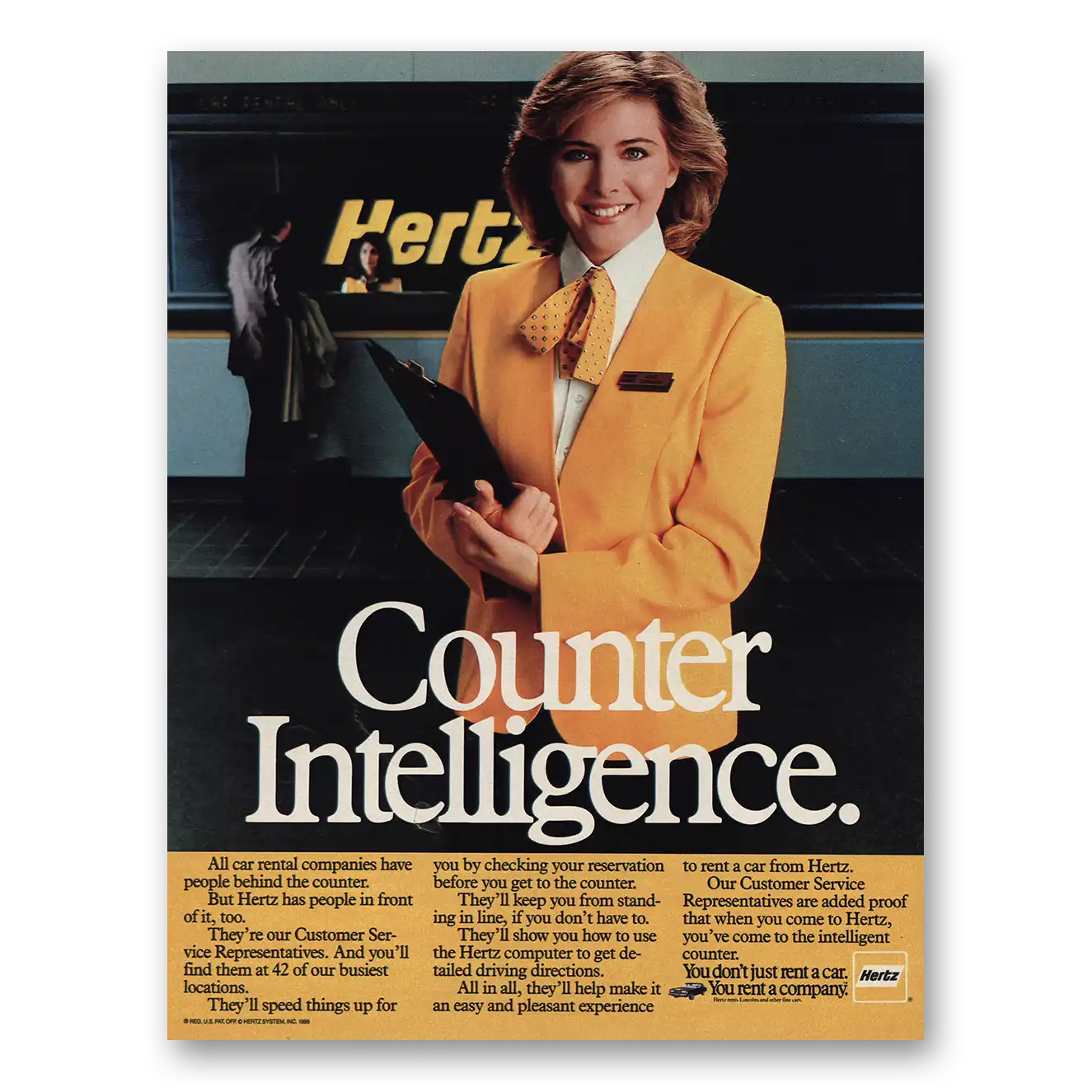 1986 Hertz Rent a Car Counter Intelligence Vintage Magazine Print Ad