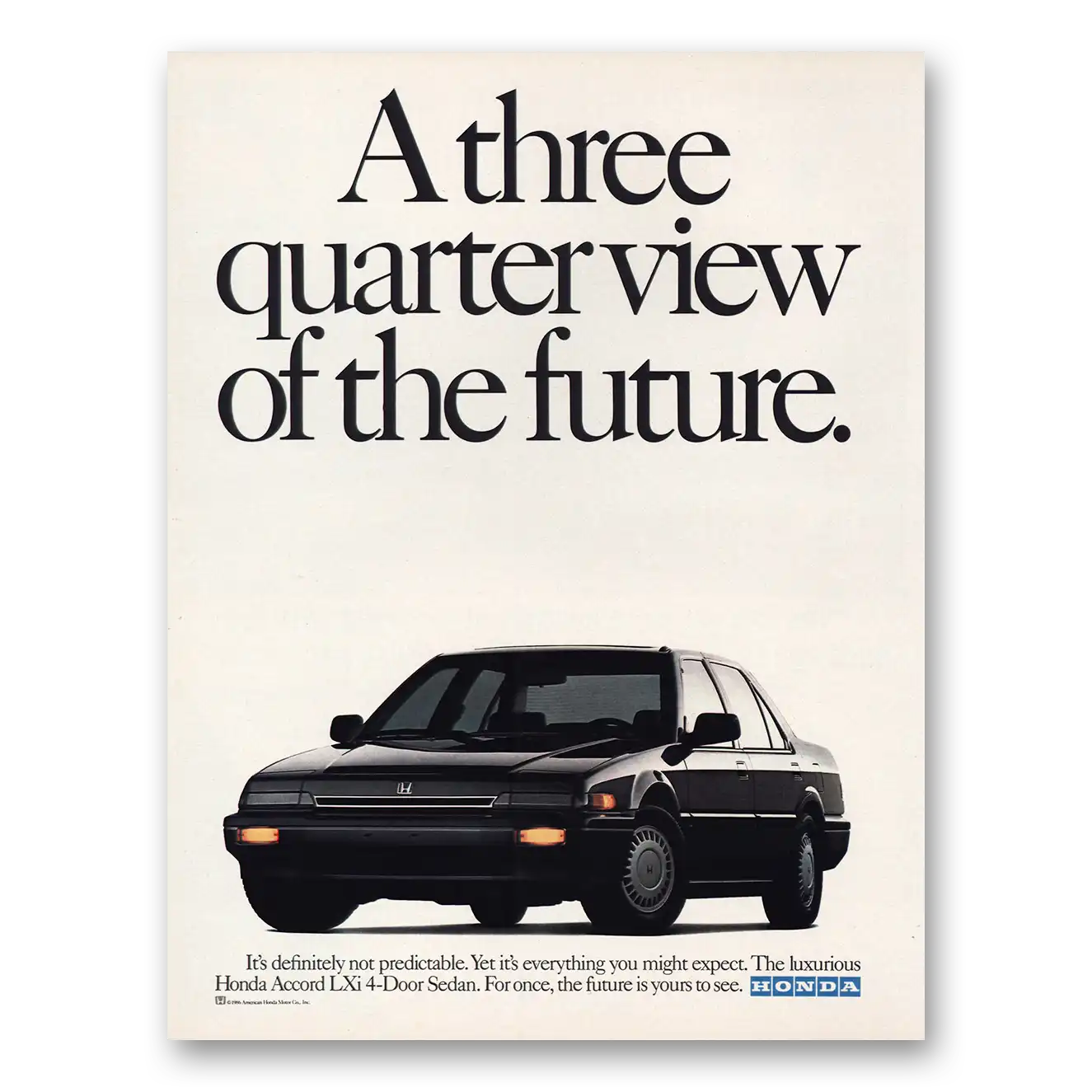 1986 Honda Accord Lxi Three Quarter View of Future Vintage Magazine Print Ad