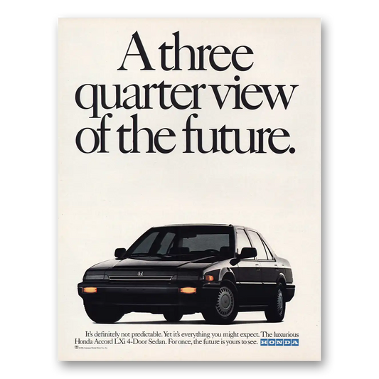 1986 Honda Accord Lxi Three Quarter View of Future Vintage Magazine Print Ad