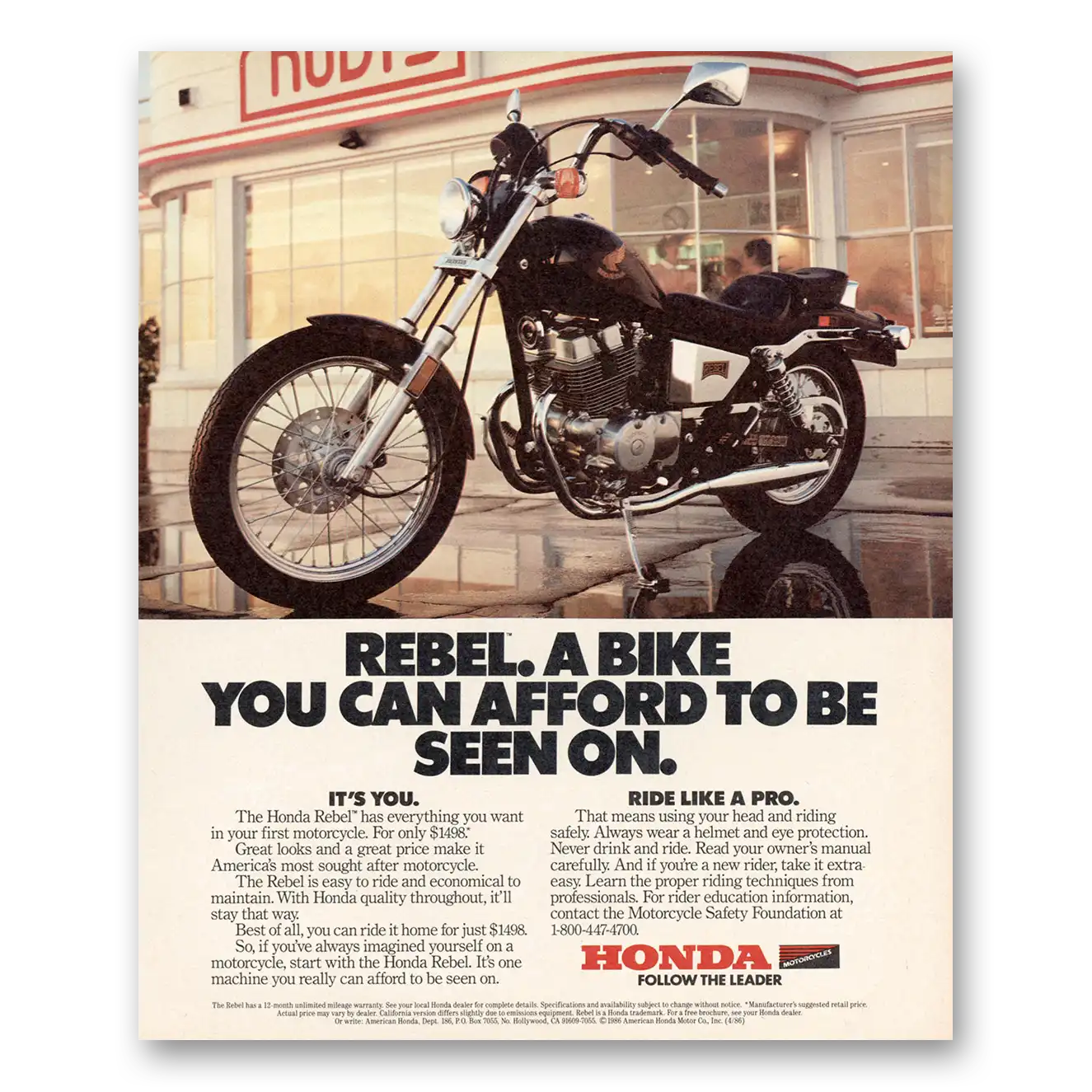 1986 Honda Motorcycle Rebel A Bike You Can Afford Vintage Magazine Print Ad