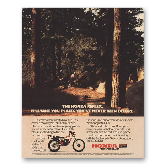 1986 Honda Motorcycle Reflex Motorcycle Take You Places Vintage Magazine Print Ad