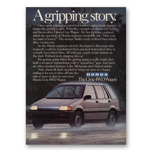 1986 Honda Civic Wagon Gripping Story Vintage Magazine Print Ad