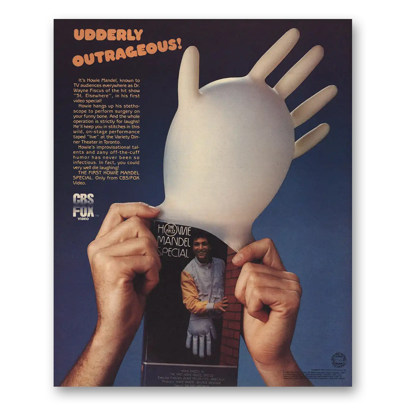 1986 Howie Mandel Promo Udderly Outrageous Vintage Magazine Print Ad