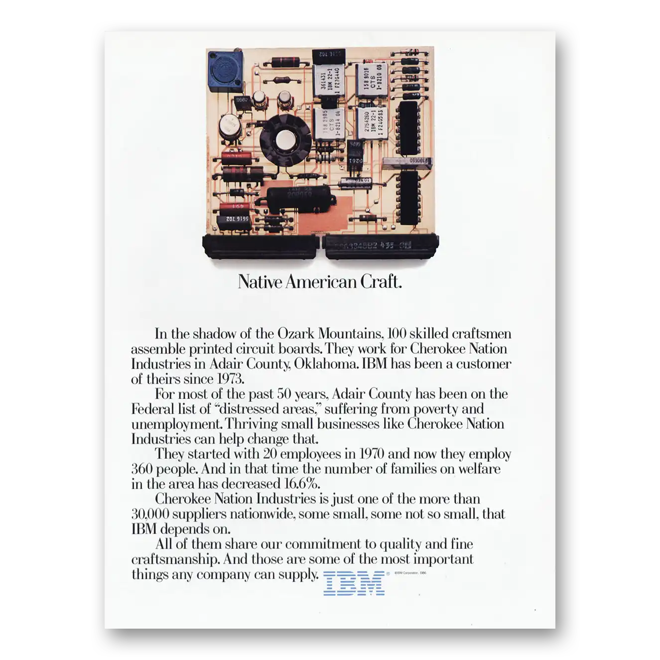 1986 IBM Computers Native American Craft Ozark Mountains Vintage Magazine Print Ad