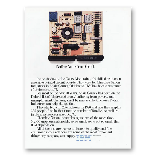 1986 IBM Computers Native American Craft Ozark Mountains Vintage Magazine Print Ad