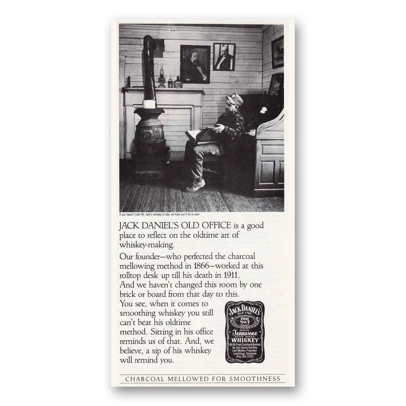 1986 Jack Daniels Old Office Good Place to Reflect Vintage Magazine Print Ad