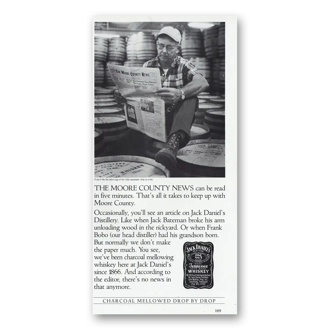 1986 Jack Daniels Moore County News Vintage Magazine Print Ad