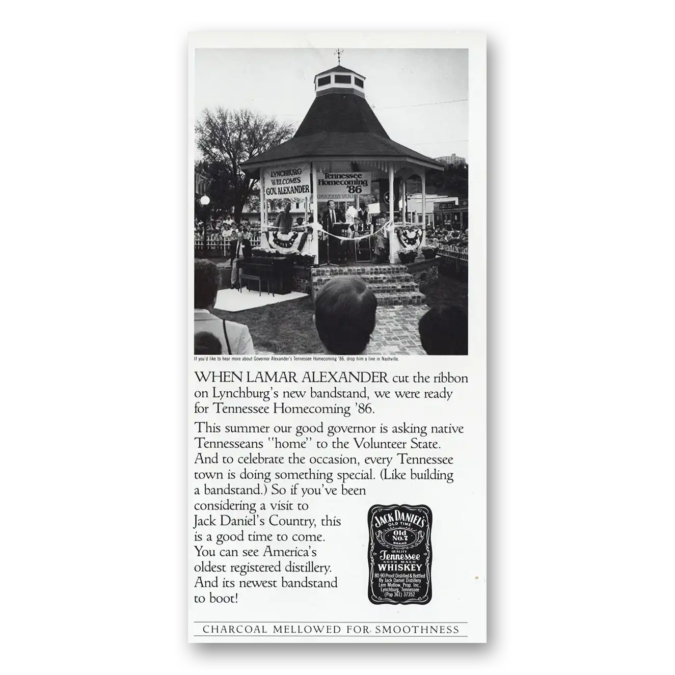 1986 Jack Daniels Lamar Alexander Bandstand Vintage Magazine Print Ad