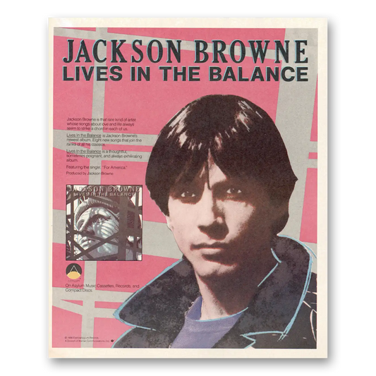 1986 Jackson Browne Lives In the Balance Vintage Magazine Print Ad