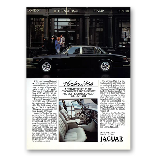 1986 Jaguar Vanden Plas London International Stamp Vintage Magazine Print Ad