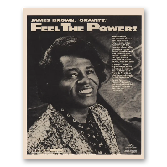 1986 James Brown Gravity Feel the Power Vintage Magazine Print Ad