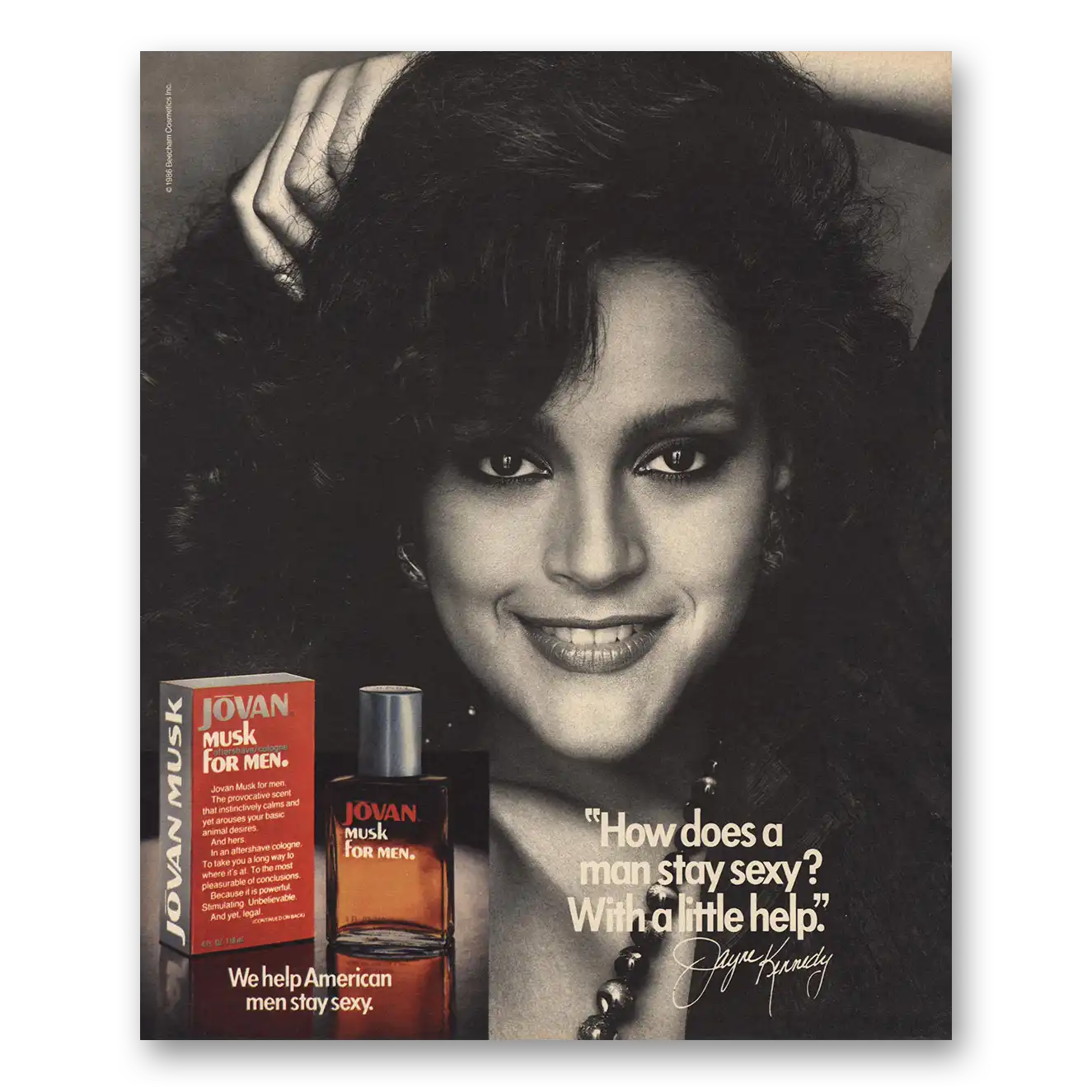 1986 Jovan Musk for Men Jayne Kennedy Vintage Magazine Print Ad