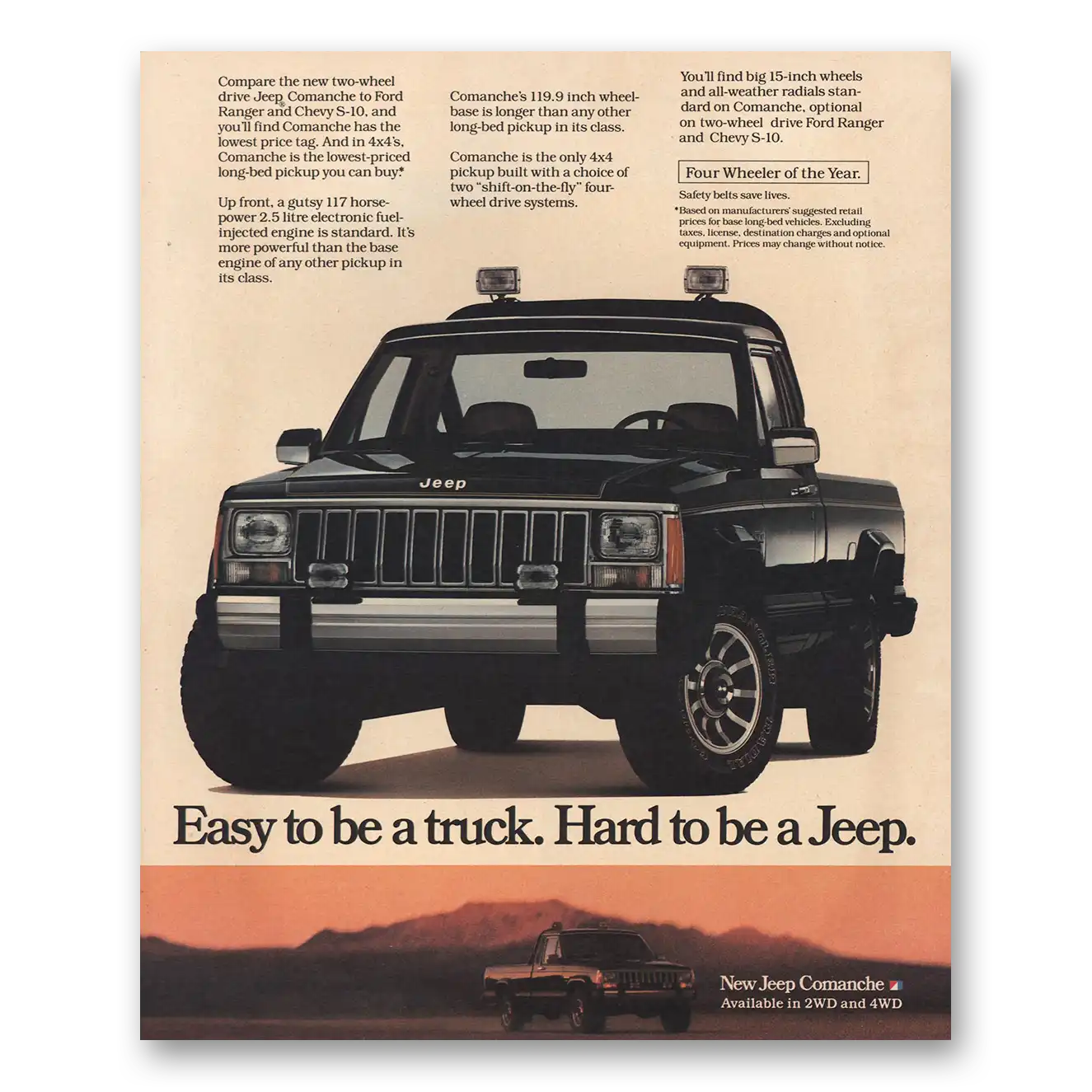 1986 Jeep Comanche Easy To Be a Truck Vintage Magazine Print Ad