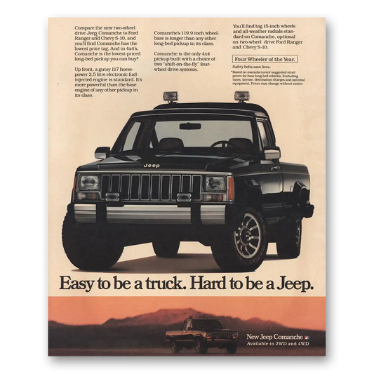 1986 Jeep Comanche Easy To Be a Truck Vintage Magazine Print Ad