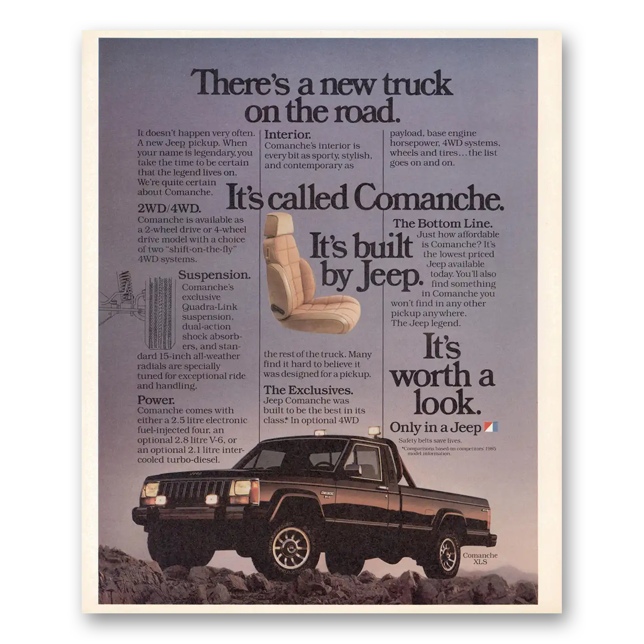 1986 Jeep Comanche New Truck On the Road Vintage Magazine Print Ad