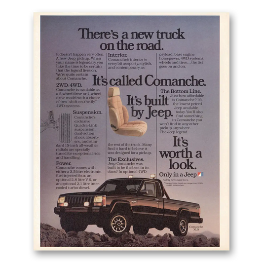 1986 Jeep Comanche New Truck On the Road Vintage Magazine Print Ad