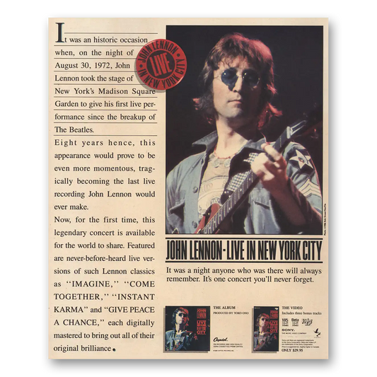 1986 John Lennon Live In New York City Vintage Magazine Print Ad