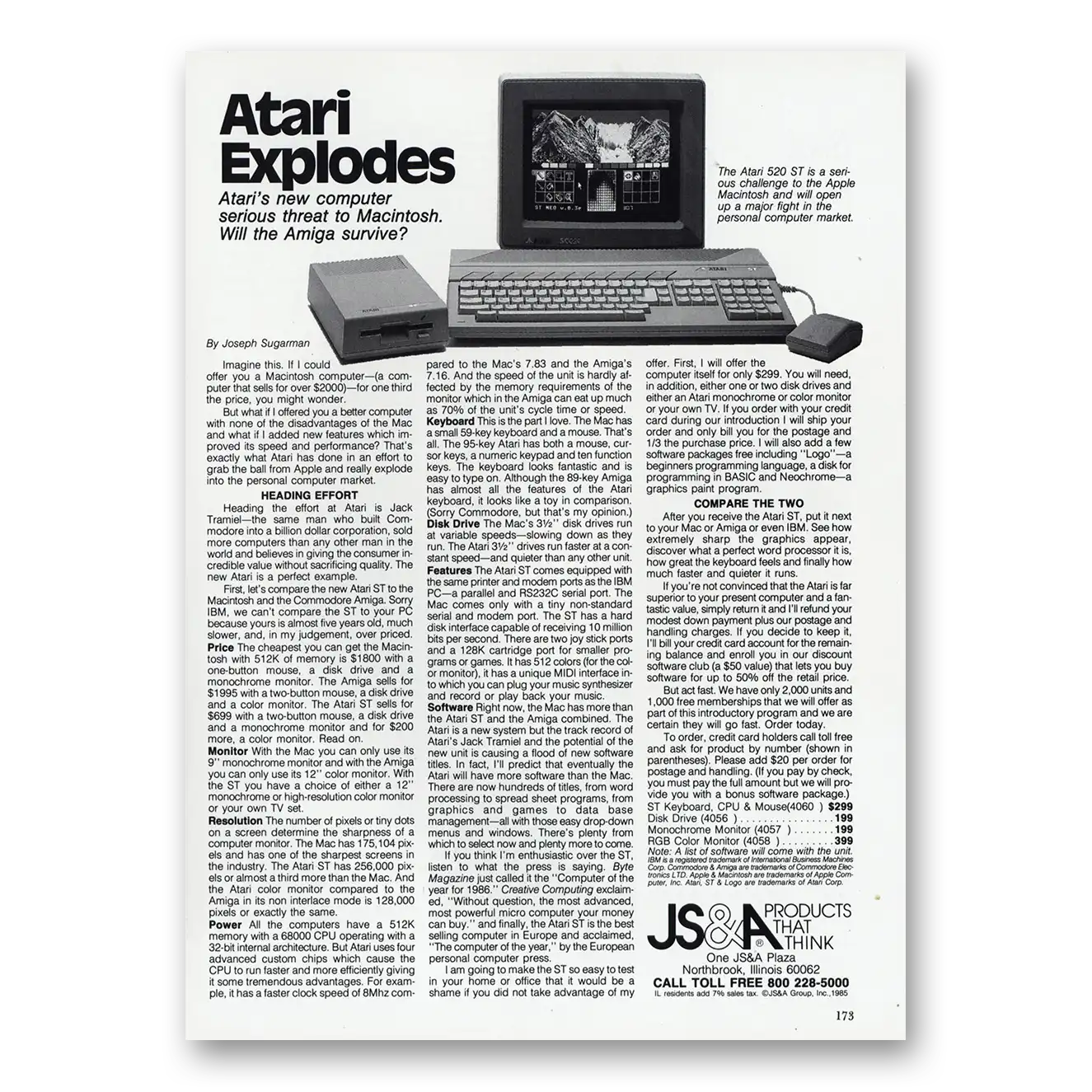 1986 JS&A Atari Atari Explodes Vintage Magazine Print Ad