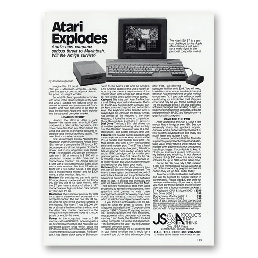 1986 JS&A Atari Atari Explodes Vintage Magazine Print Ad