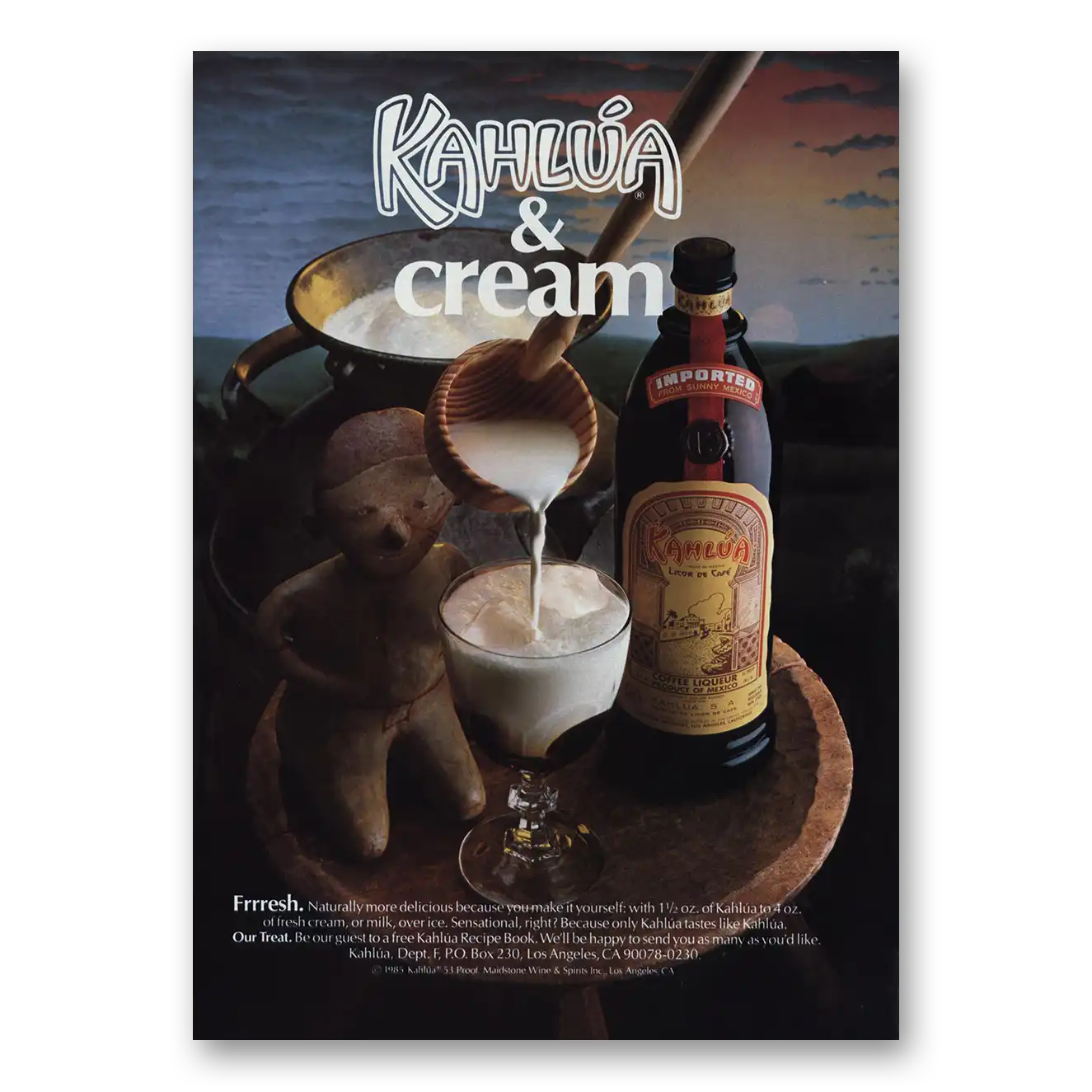 1986 Kahlua Cream Frrresh Vintage Magazine Print Ad