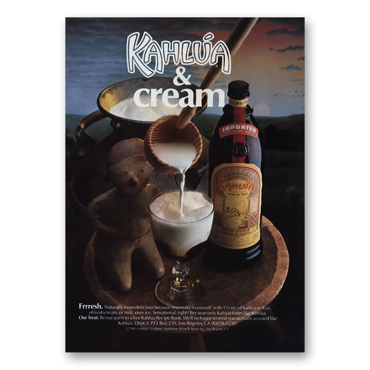 1986 Kahlua Cream Frrresh Vintage Magazine Print Ad