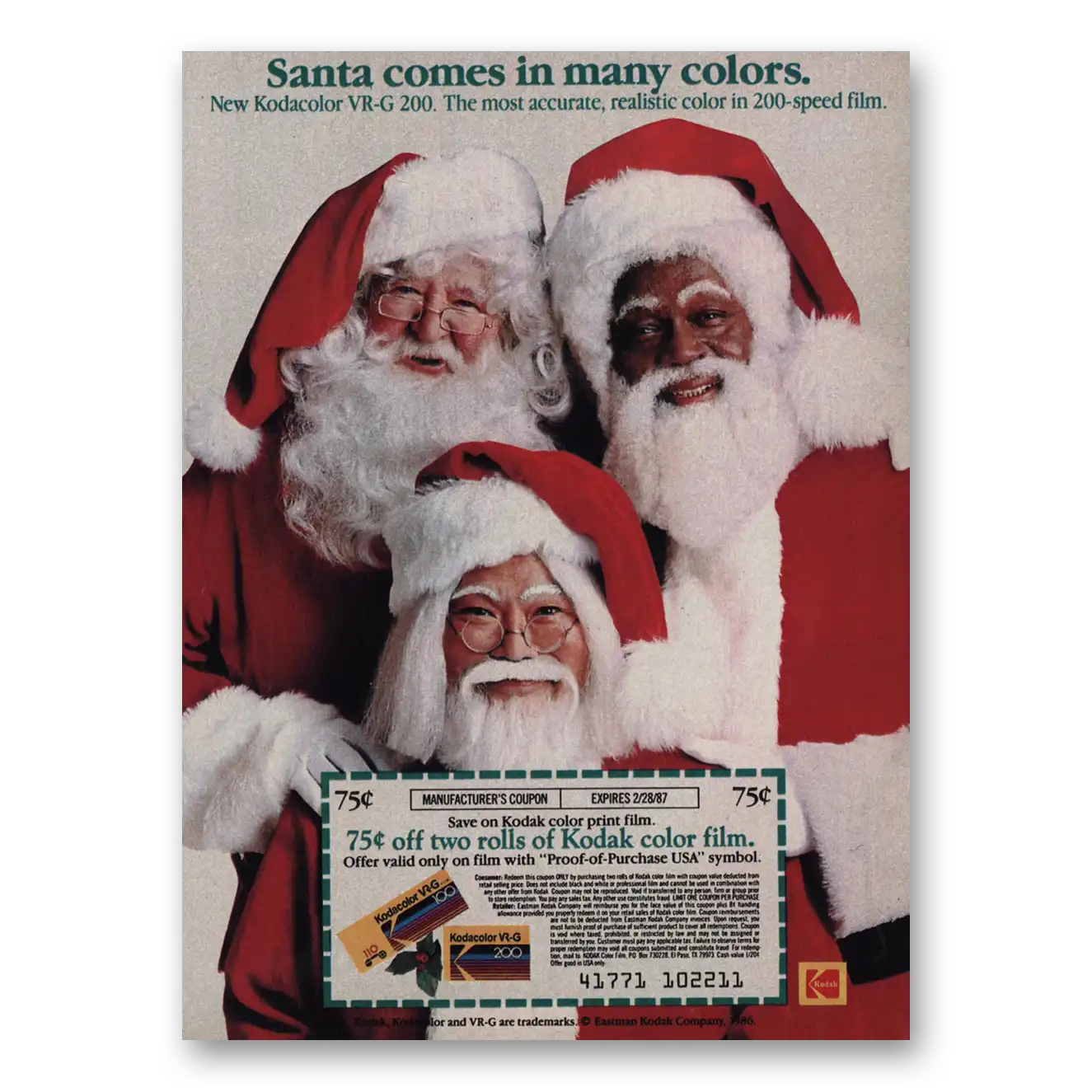 1986 Kodak Film Film Santa Comes In Many Colors Vintage Magazine Print Ad