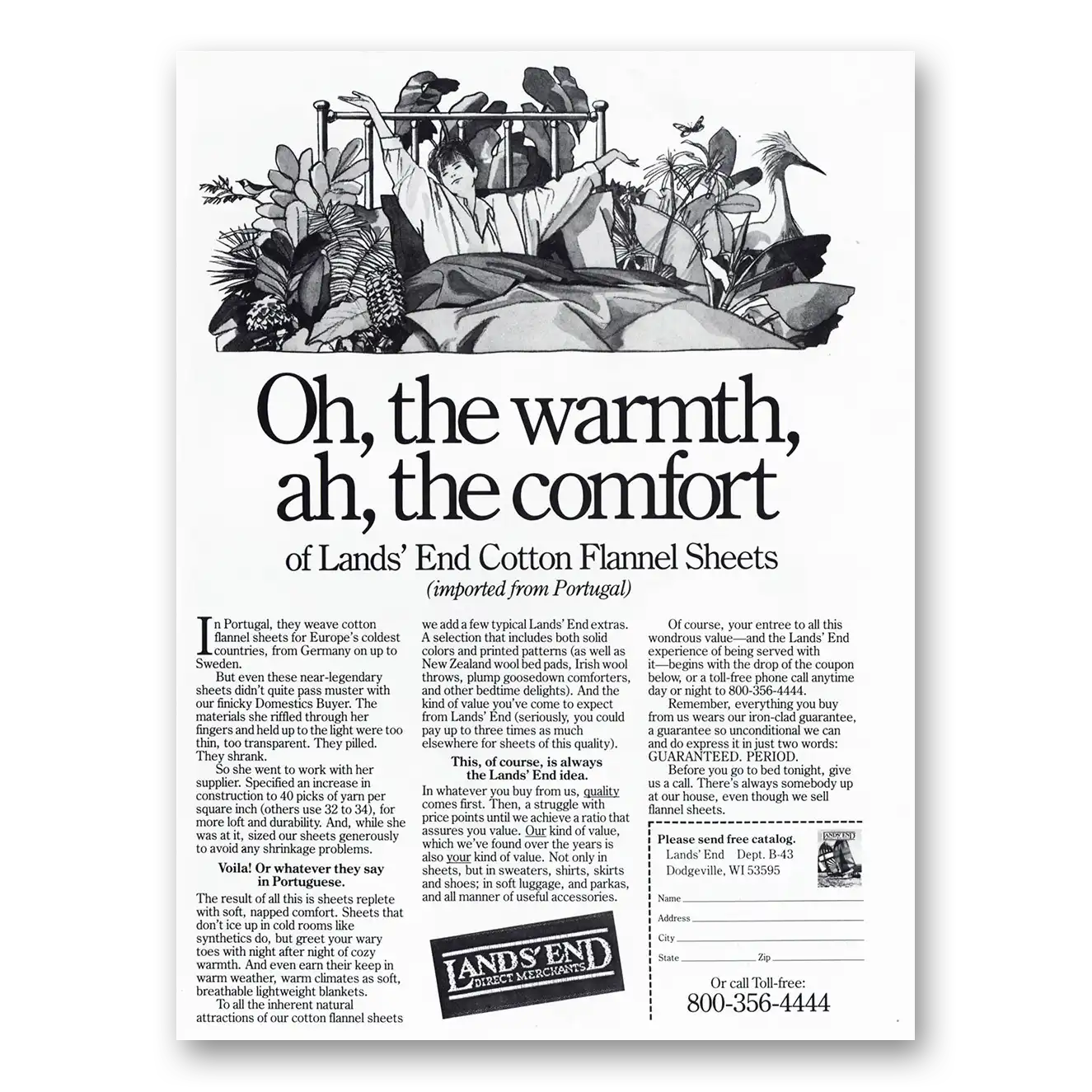 1986 Lands End Oh the Warmth Ah the Comfort Vintage Magazine Print Ad