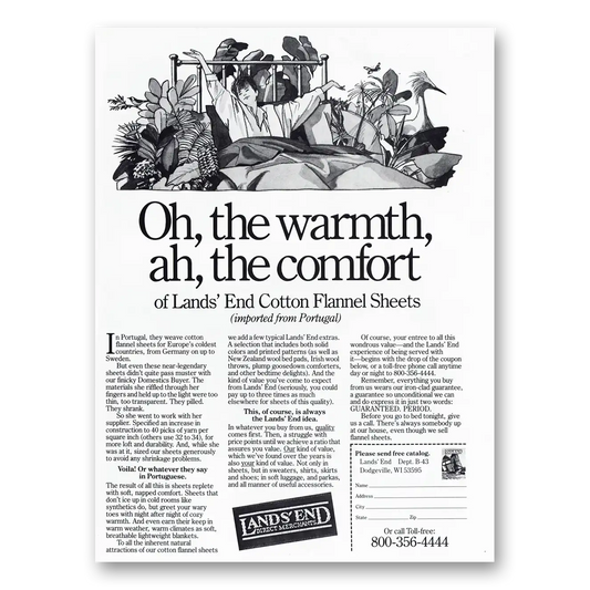 1986 Lands End Oh the Warmth Ah the Comfort Vintage Magazine Print Ad