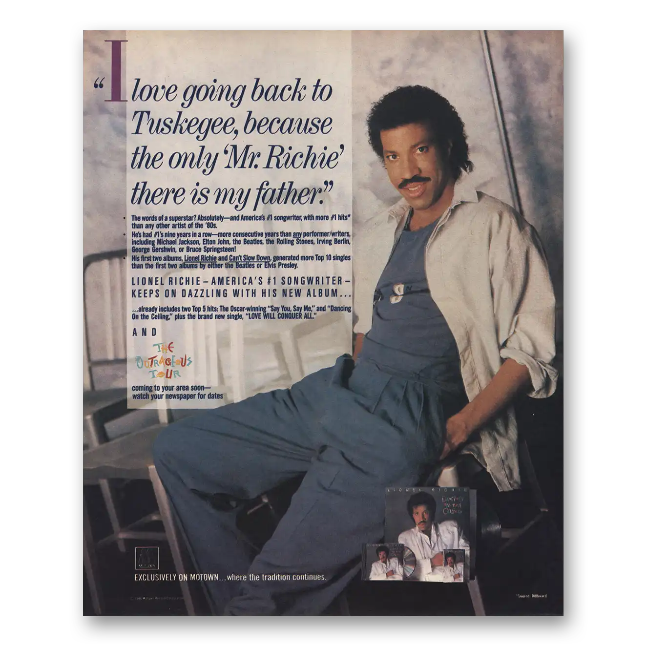 1986 Lionel Ritchie Dancing On the Ceiling Vintage Magazine Print Ad