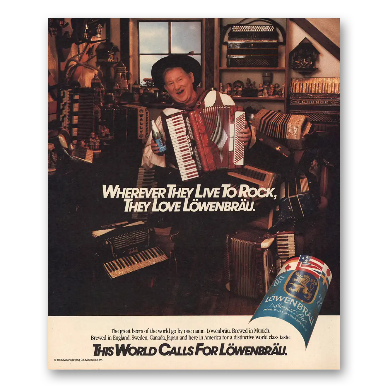 1986 Lowenbrau Beer Wherever They Live to Rock Vintage Magazine Print Ad