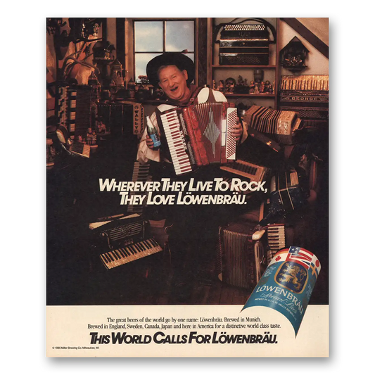 1986 Lowenbrau Beer Wherever They Live to Rock Vintage Magazine Print Ad