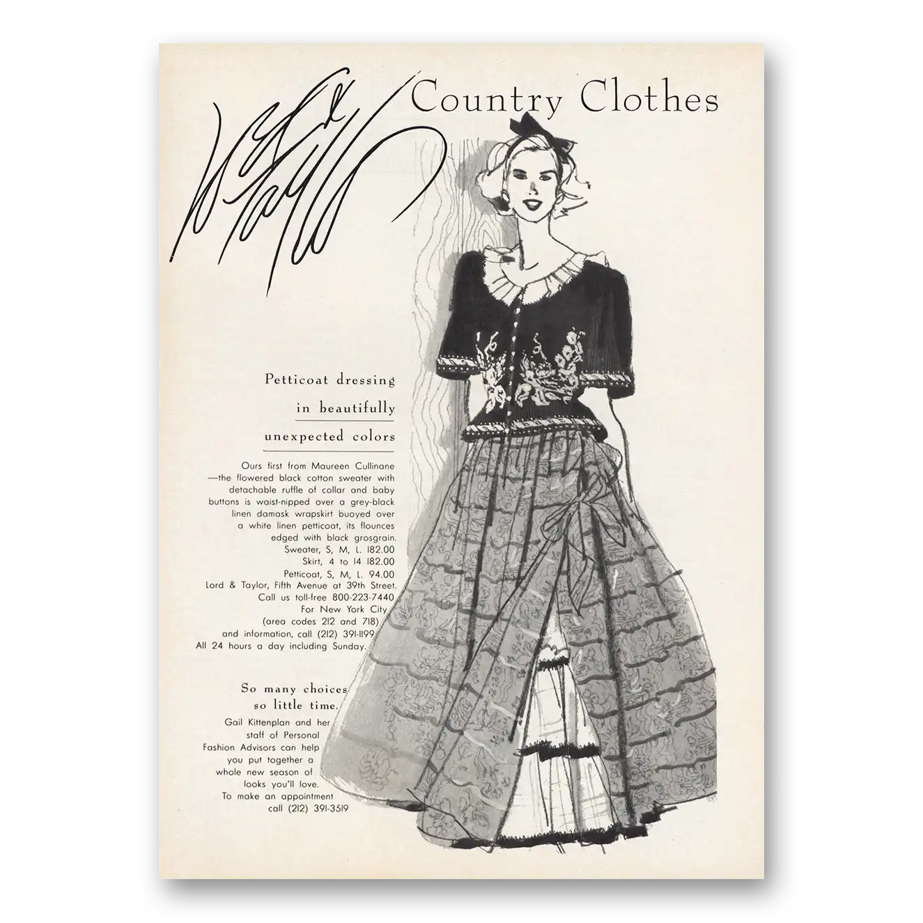 1986 Lord & Taylor Petticoat Dressing Vintage Magazine Print Ad